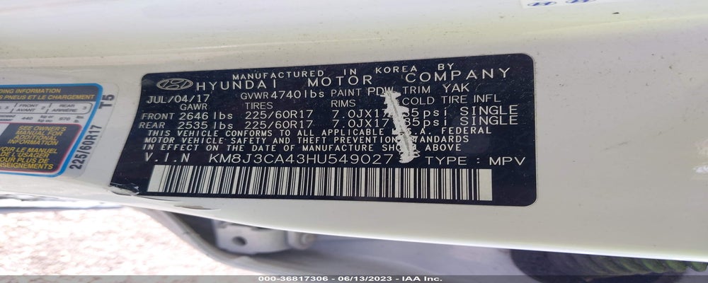 KM8J3CA43HU549027 2017 HYUNDAI TUCSON photo no. 9