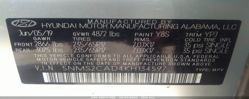 5NMS2CAD4KH134597 2019 HYUNDAI SANTA FE photo no. 9