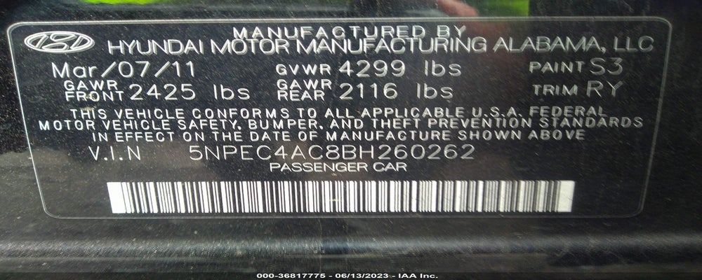 5NPEC4AC8BH260262 2011 HYUNDAI SONATA photo no. 9