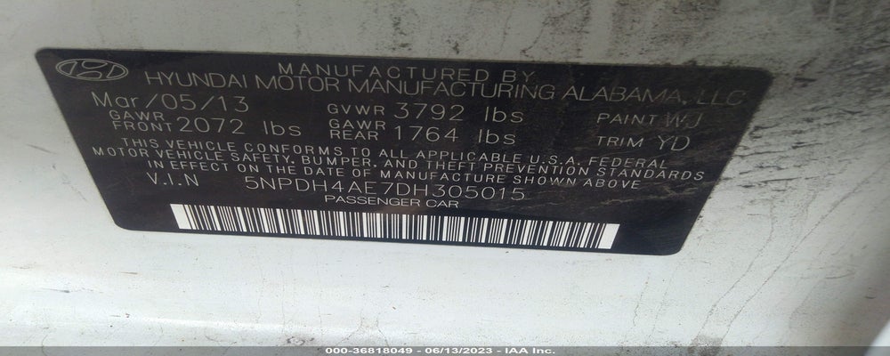 5NPDH4AE7DH305015 2013 HYUNDAI ELANTRA photo no. 9