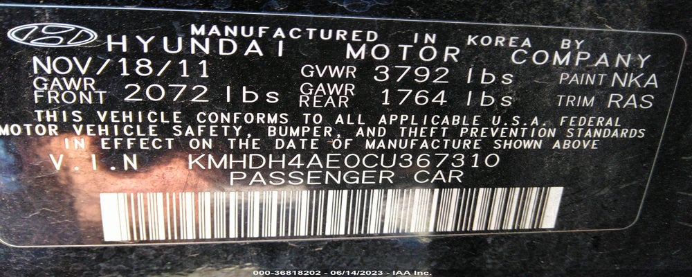 KMHDH4AE0CU367310 2012 HYUNDAI ELANTRA photo no. 9
