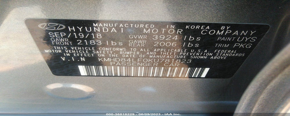 KMHD84LF0KU781823 2019 HYUNDAI ELANTRA photo no. 9