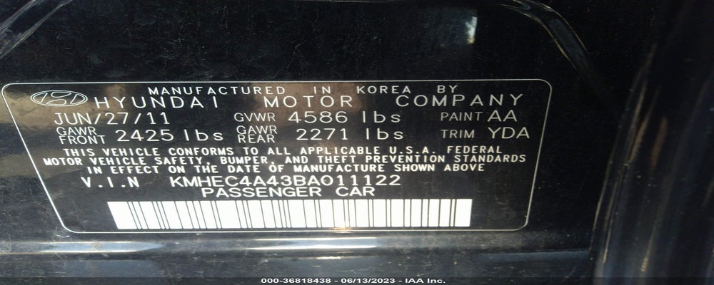 KMHEC4A43BA011122 2011 HYUNDAI SONATA photo no. 9