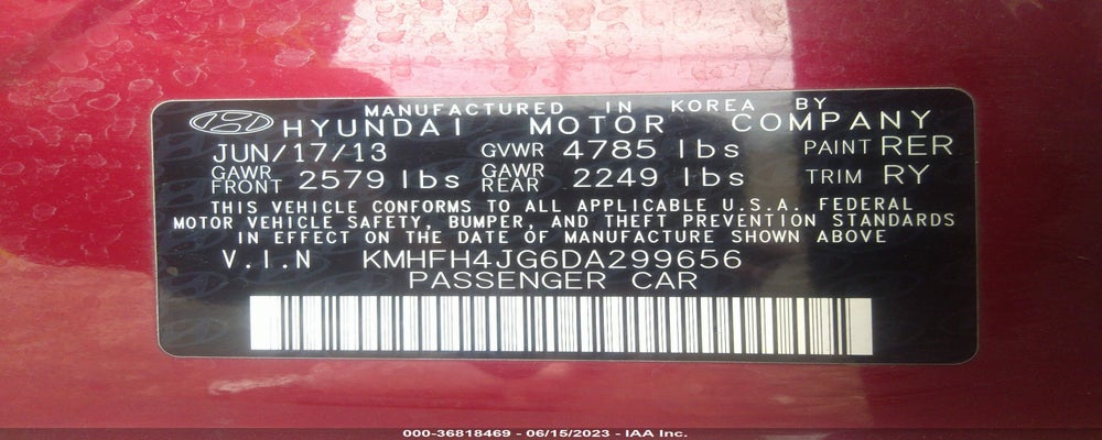 KMHFH4JG6DA299656 2013 HYUNDAI AZERA photo no. 9