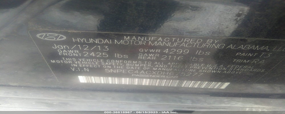 5NPEC4ACXDH675277 2013 HYUNDAI SONATA photo no. 9