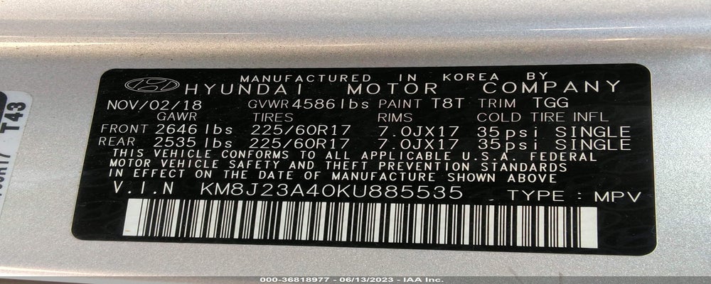 KM8J23A40KU885535 2019 HYUNDAI TUCSON photo no. 9