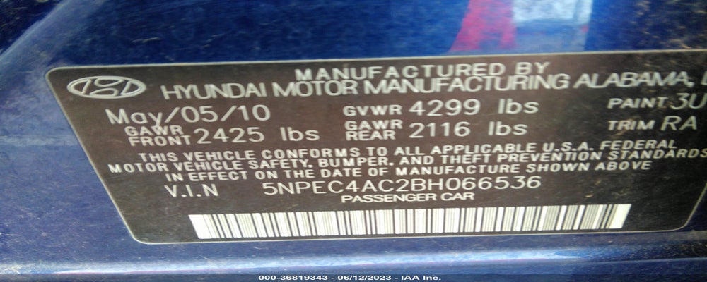 5NPEC4AC2BH066536 2011 HYUNDAI SONATA photo no. 9