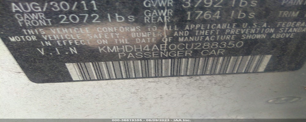 KMHDH4AE0CU288350 2012 HYUNDAI ELANTRA photo no. 9