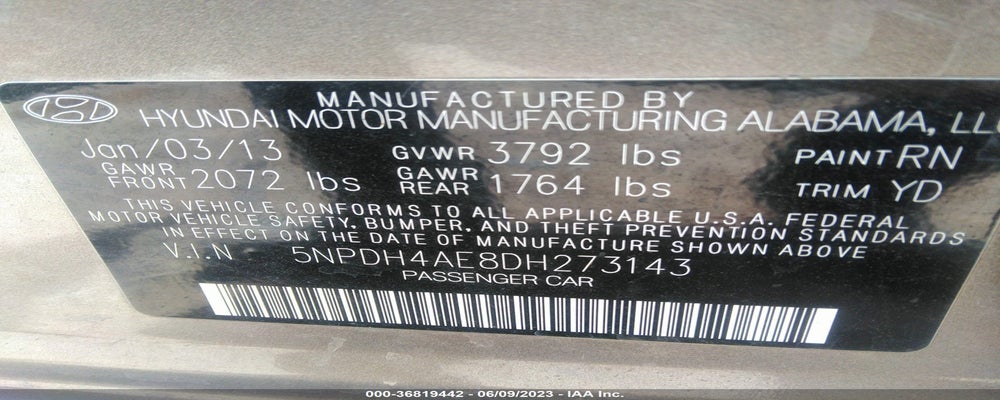 5NPDH4AE8DH273143 2013 HYUNDAI ELANTRA photo no. 9