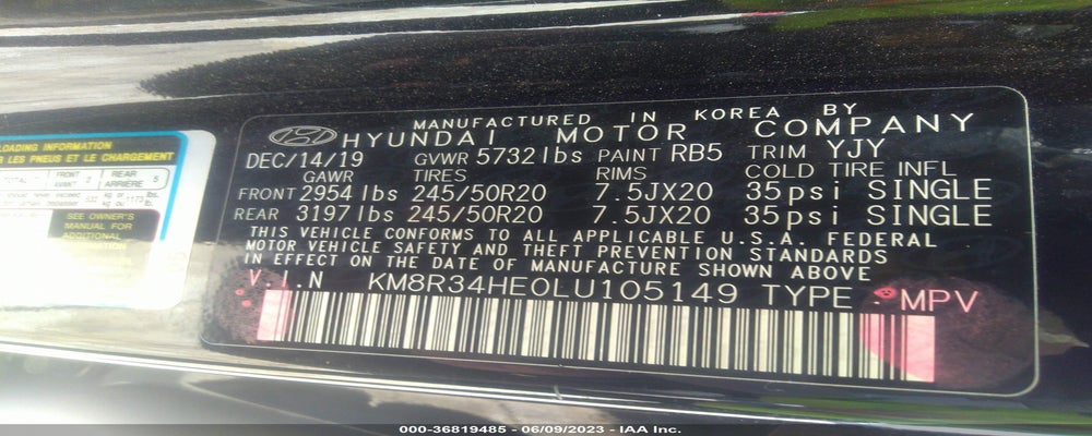 KM8R34HE0LU105149 2020 HYUNDAI PALISADE photo no. 9