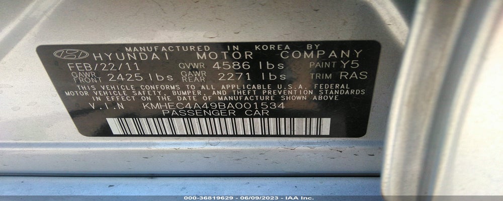 KMHEC4A49BA001534 2011 HYUNDAI SONATA photo no. 9