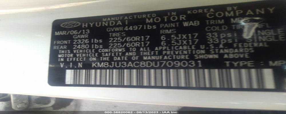 KM8JU3AC8DU709031 2013 HYUNDAI TUCSON photo no. 9
