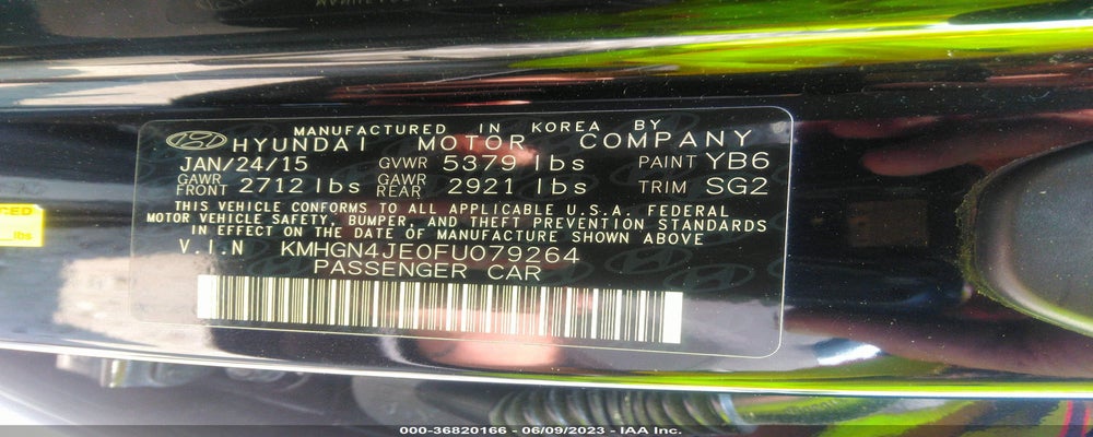 KMHGN4JE0FU079264 2015 HYUNDAI GENESIS photo no. 9