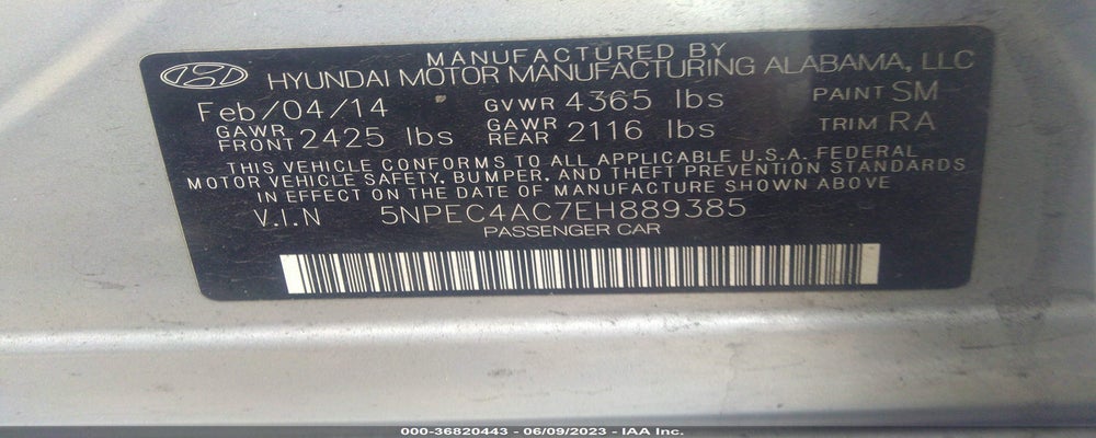 5NPEC4AC7EH889385 2014 HYUNDAI SONATA photo no. 9