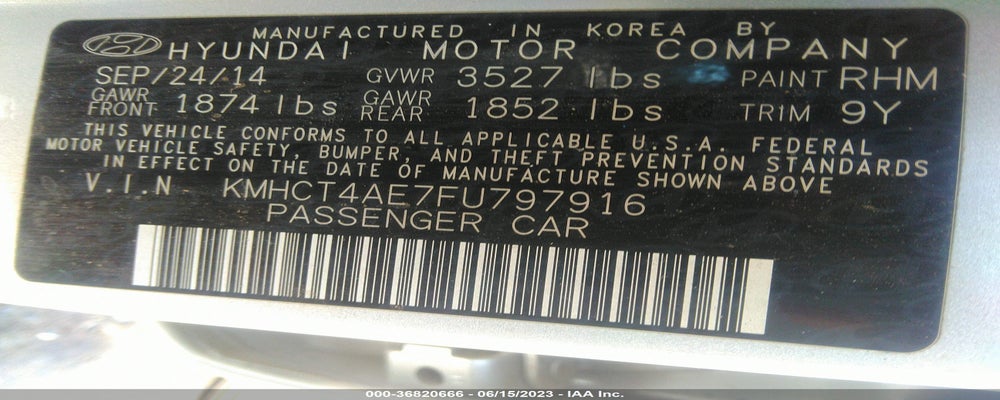 KMHCT4AE7FU797916 2015 HYUNDAI ACCENT photo no. 9