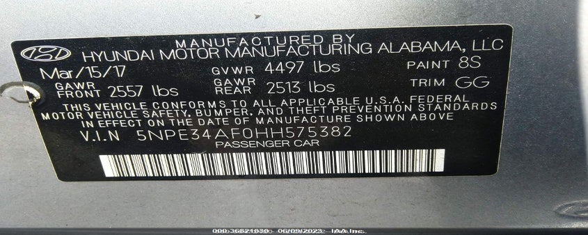 5NPE34AF0HH575382 2017 HYUNDAI SONATA photo no. 9