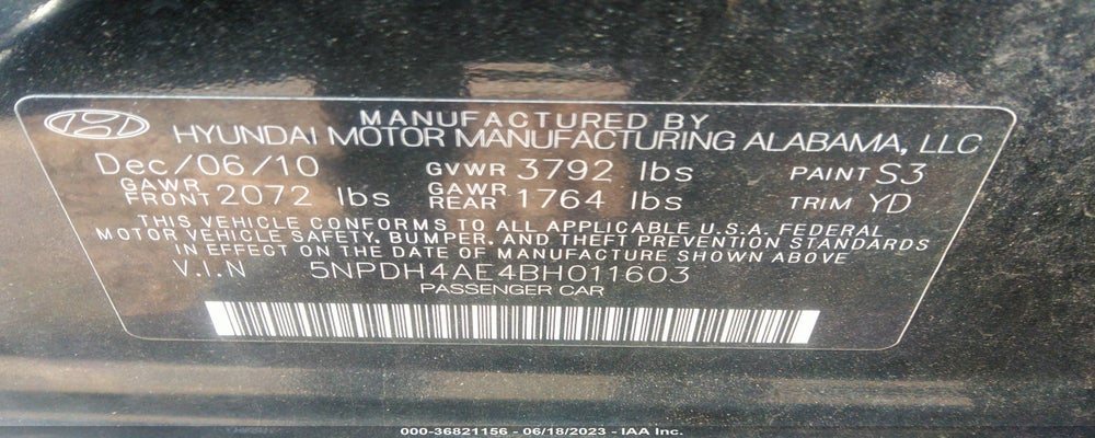 5NPDH4AE4BH011603 2011 HYUNDAI ELANTRA photo no. 9