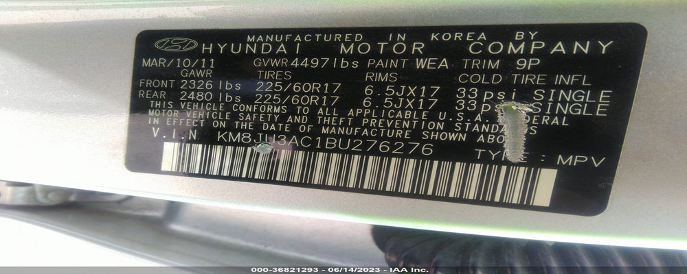 KM8JU3AC1BU276276 2011 HYUNDAI TUCSON photo no. 9