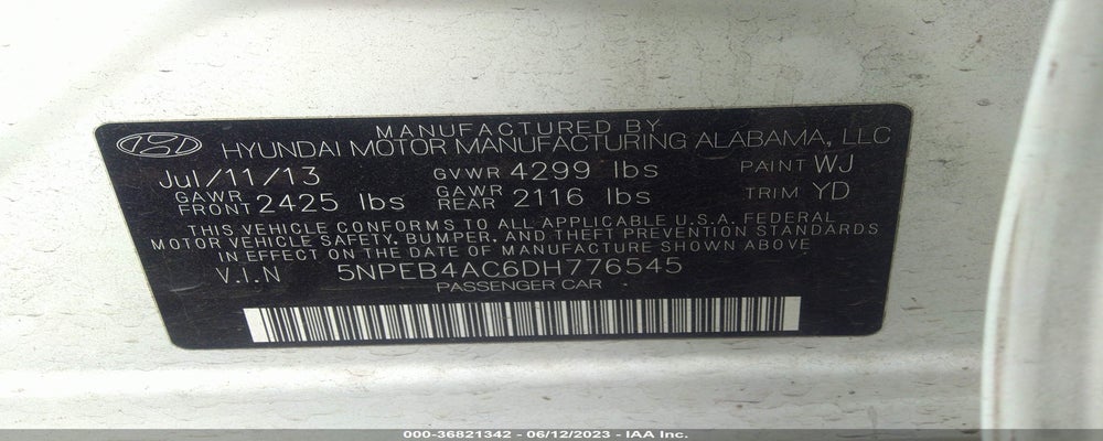 5NPEB4AC6DH776545 2013 HYUNDAI SONATA photo no. 9