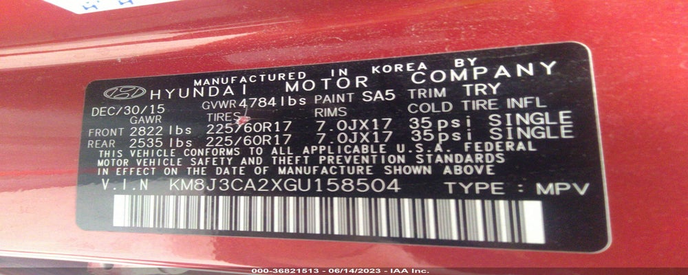 KM8J3CA2XGU158504 2016 HYUNDAI TUCSON photo no. 9
