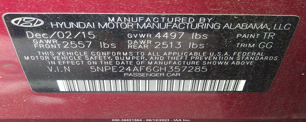 5NPE24AF6GH357285 2016 HYUNDAI SONATA photo no. 9