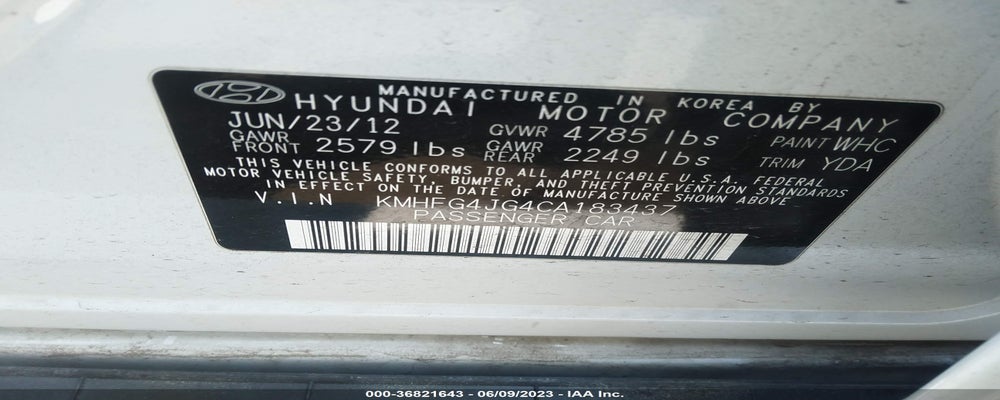 KMHFG4JG4CA183437 2012 HYUNDAI AZERA photo no. 9