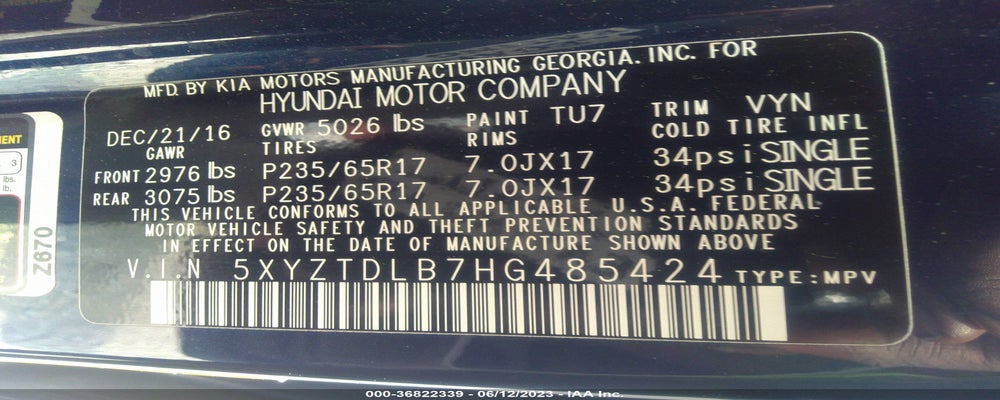 5XYZTDLB7HG485424 2017 HYUNDAI SANTA FE SPORT photo no. 9
