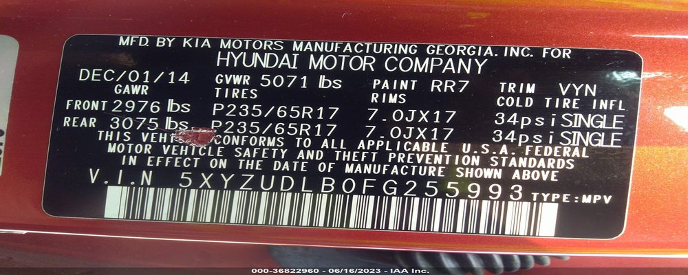 5XYZUDLB0FG255993 2015 HYUNDAI SANTA FE SPORT photo no. 9