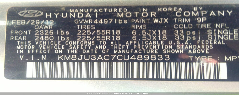KM8JU3AC7CU489833 2012 HYUNDAI TUCSON photo no. 9