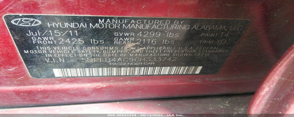 5NPEB4AC9CH333742 2012 HYUNDAI SONATA photo no. 9