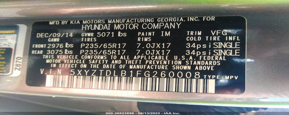 5XYZTDLB1FG260008 2015 HYUNDAI SANTA FE SPORT photo no. 9