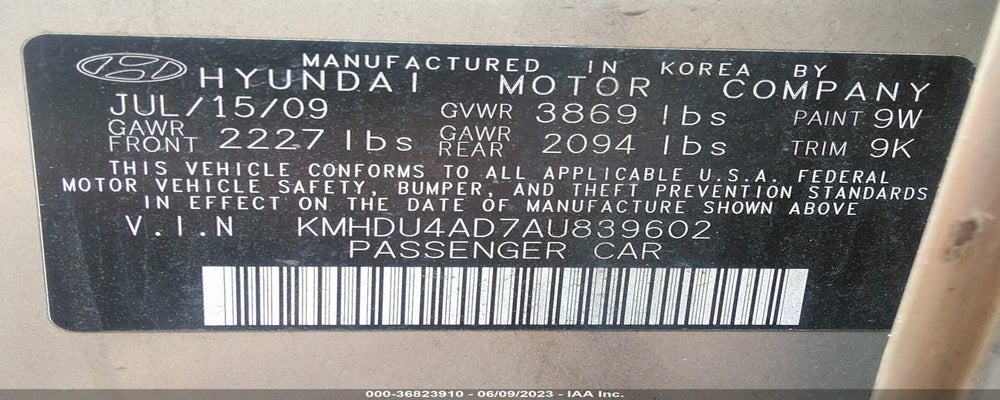 KMHDU4AD7AU839602 2010 HYUNDAI ELANTRA photo no. 9