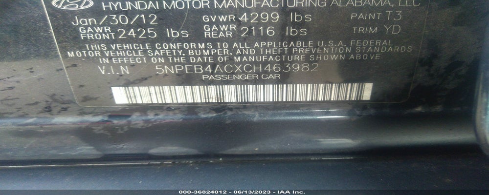 5NPEB4ACXCH463982 2012 HYUNDAI SONATA photo no. 9