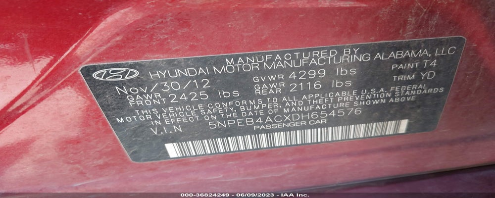 5NPEB4ACXDH654576 2013 HYUNDAI SONATA photo no. 9