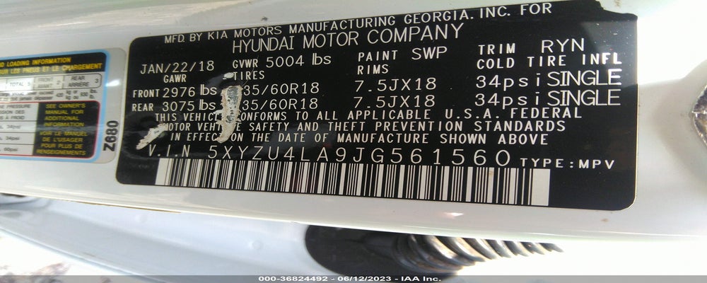 5XYZU4LA9JG561560 2018 HYUNDAI SANTA FE SPORT photo no. 9