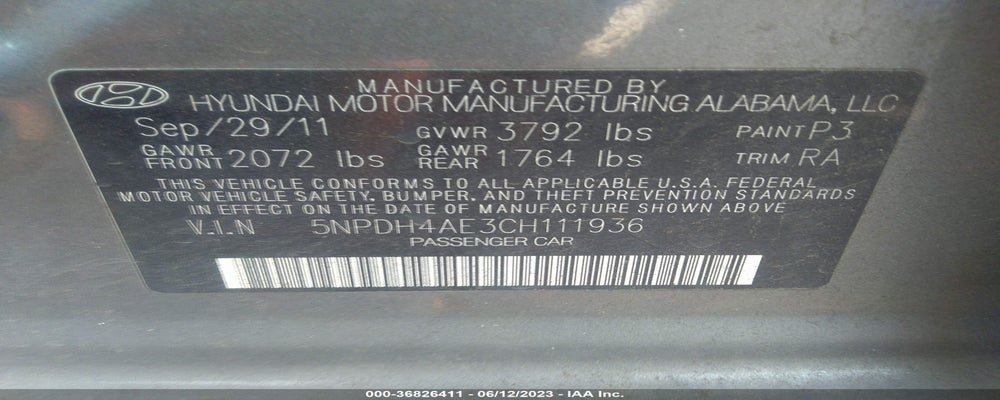 5NPDH4AE3CH111936 2012 HYUNDAI ELANTRA photo no. 9