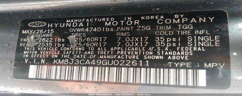 KM8J3CA49GU022611 2016 HYUNDAI TUCSON photo no. 9