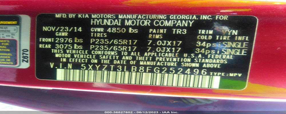 5XYZT3LB8FG252496 2015 HYUNDAI SANTA FE SPORT photo no. 9