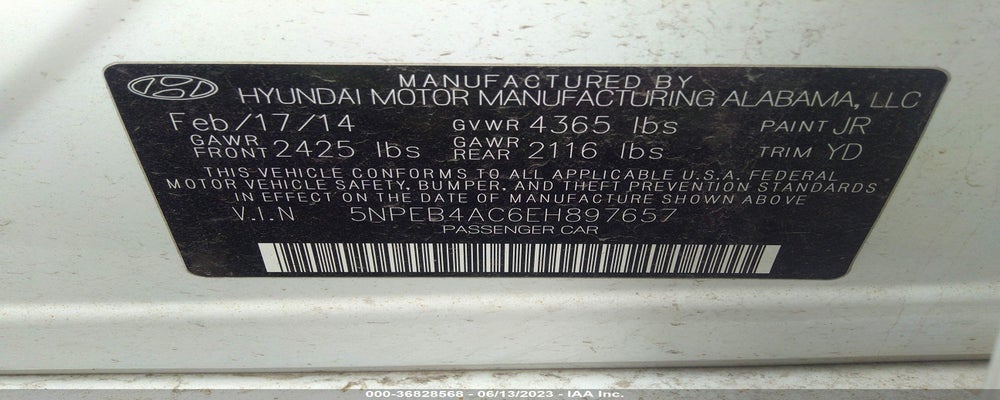 5NPEB4AC6EH897657 2014 HYUNDAI SONATA photo no. 9