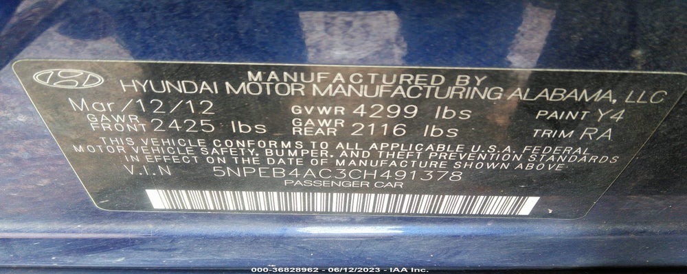 5NPEB4AC3CH491378 2012 HYUNDAI SONATA photo no. 9