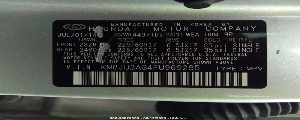KM8JU3AG4FU969285 2015 HYUNDAI TUCSON photo no. 9