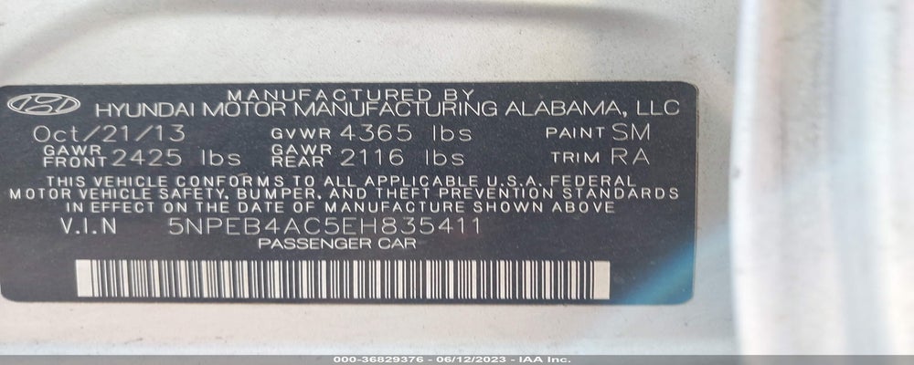 5NPEB4AC5EH835411 2014 HYUNDAI SONATA photo no. 9