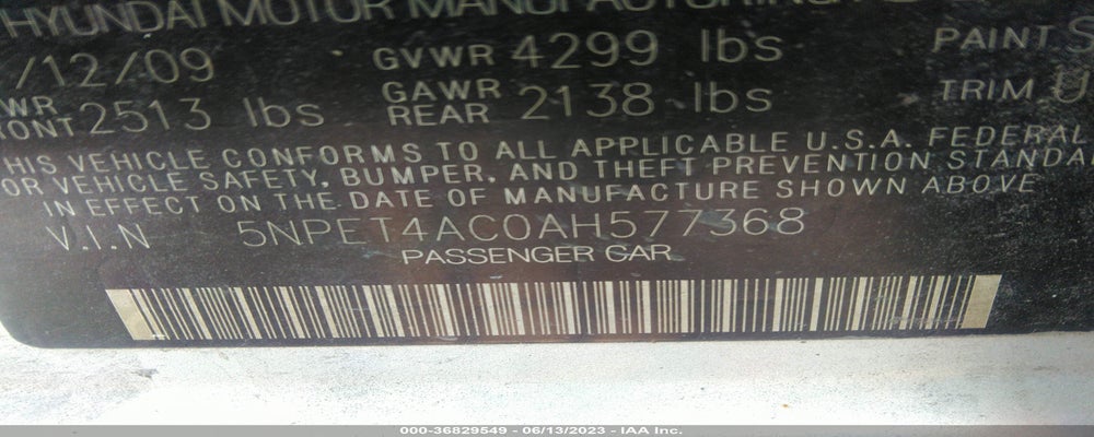 5NPET4AC0AH577368 2010 HYUNDAI SONATA photo no. 9