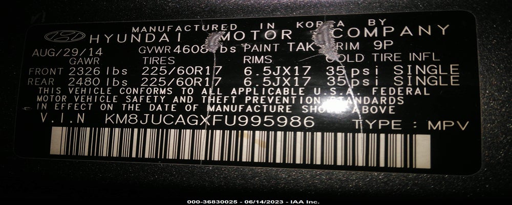 KM8JUCAGXFU995986 2015 HYUNDAI TUCSON photo no. 9