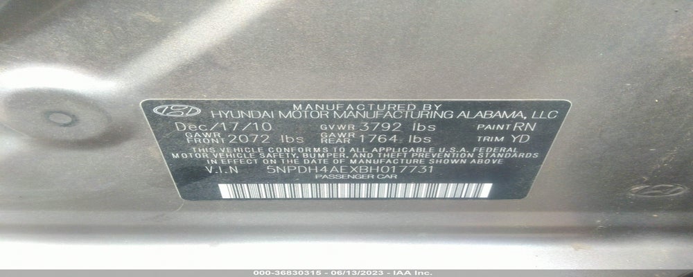 5NPDH4AEXBH017731 2011 HYUNDAI ELANTRA photo no. 9