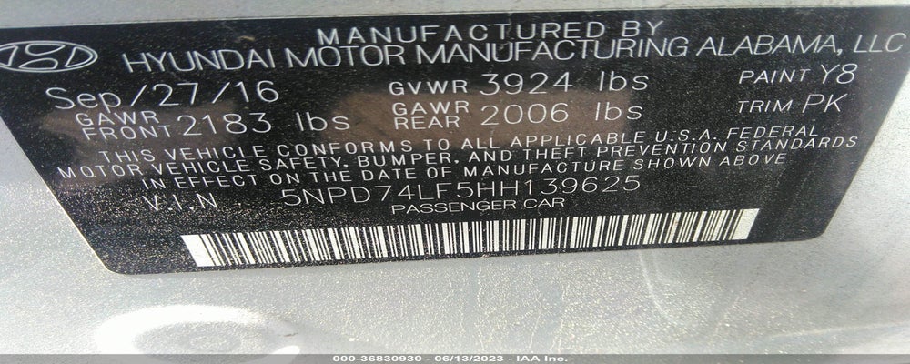 5NPD74LF5HH139625 2017 HYUNDAI ELANTRA photo no. 9