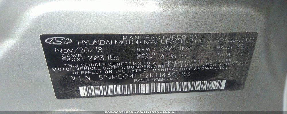 5NPD74LF2KH438383 2019 HYUNDAI ELANTRA photo no. 9