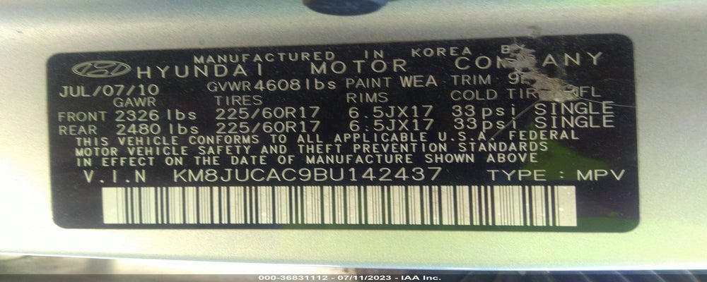 KM8JUCAC9BU142437 2011 HYUNDAI TUCSON photo no. 9