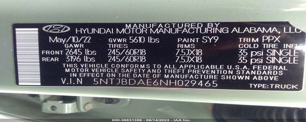 5NTJBDAE6NH029465 2022 HYUNDAI SANTA CRUZ photo no. 9
