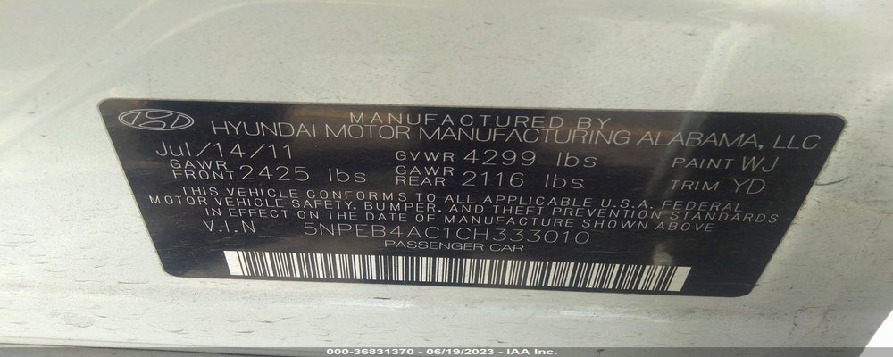 5NPEB4AC1CH333010 2012 HYUNDAI SONATA photo no. 9